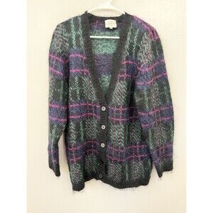 VTG 90s Susan Bristol Size M Green Pink Purple Mohair Cardigan Sweater Fussy
